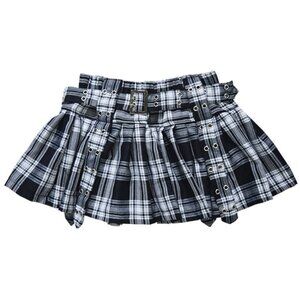 NEW ACDC RAG - Royal Road Punk Rock Black Tartan Pleated Skirt